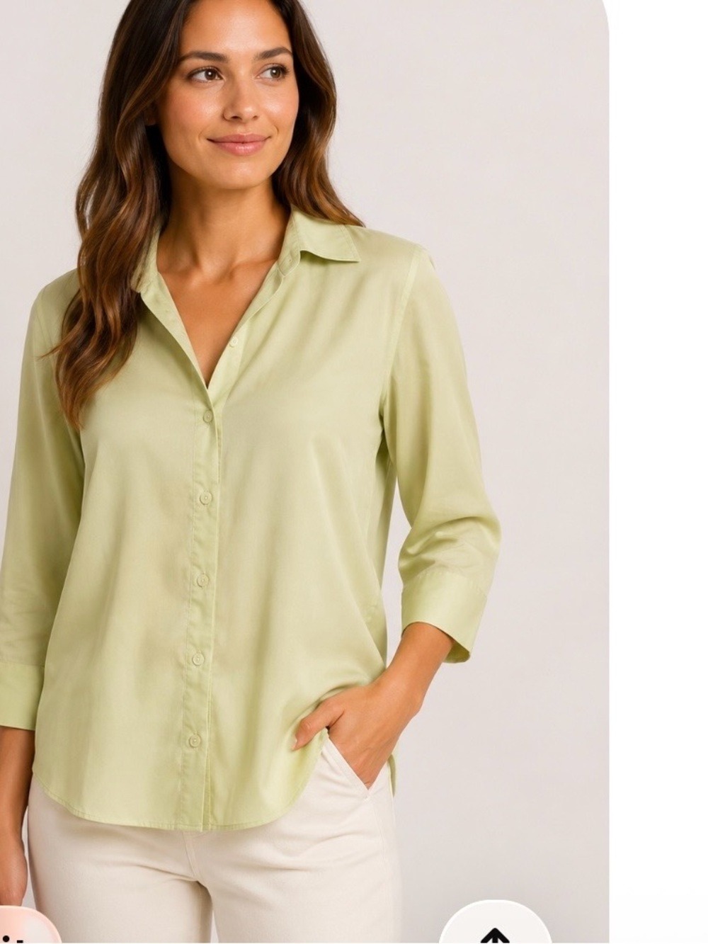 Women's Lands' End No Iron Pinpoint Oxford Button Down Shirt 16P Light Green